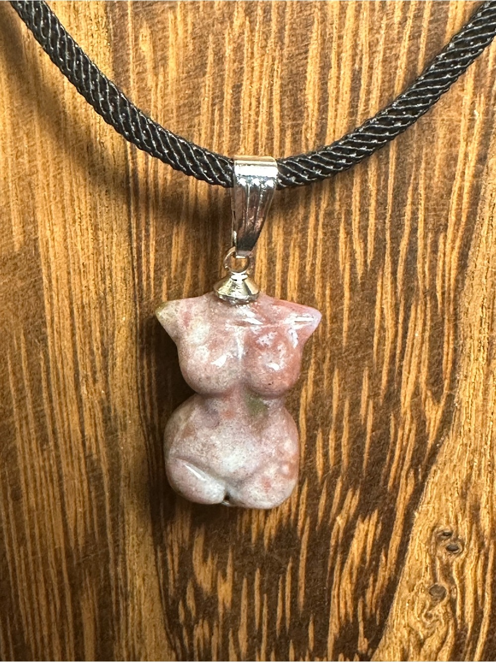 Purple Mini Ocean Jasper Lady Body Carving Pendant Necklace on Black Rope